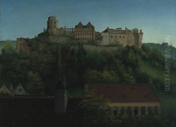 Blick auf das Heidelberger Schloss Oil Painting by Georg Philipp Schmitt