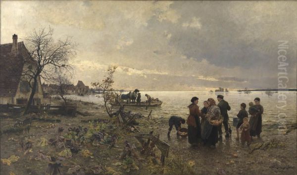 Rheinuberschwemmung bei Karlsruhe im Jahre 1887 Oil Painting by Friedrich Kallmorgen