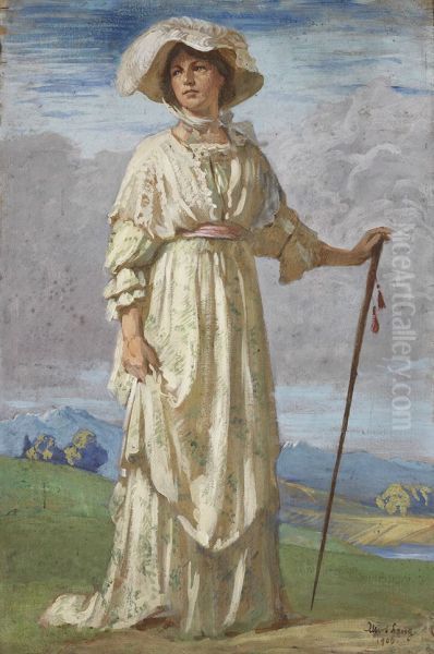 Auf dem Spaziergang Oil Painting by Albert Lang