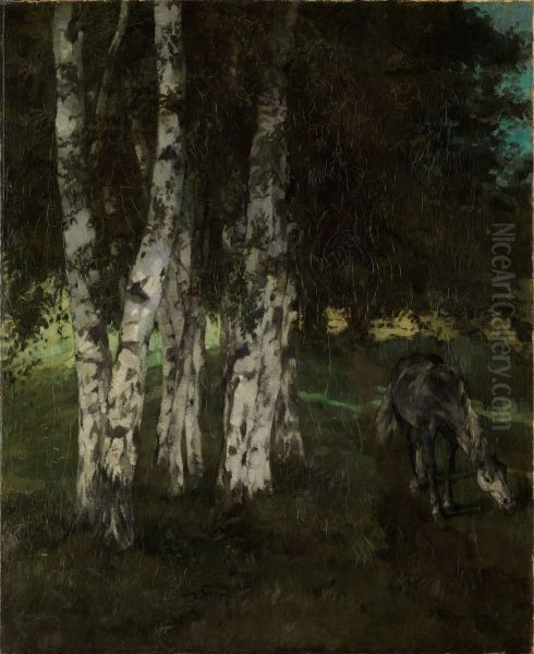 Birch trees on Herreninsel Oil Painting by Wilhelm Trubner