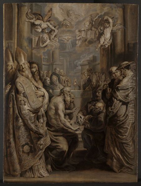 The real presence in the holy sacrament Oil Painting by Abraham van Diepenbeeck