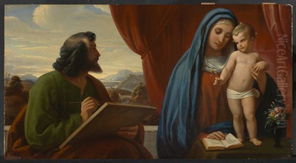 Saint Luke painting the Madonna Oil Painting by Eduard Von Steinle