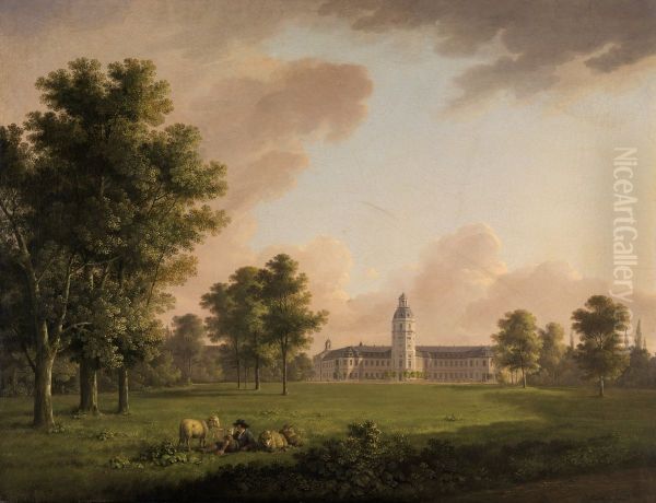 Blick auf das Karlsruher Schloss vom Schlossgarten aus Oil Painting by Carl Kuntz