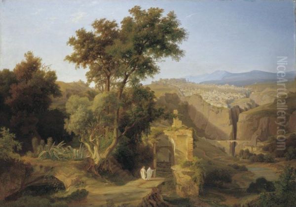 View Of The Ancient Roman City Of Constantine In The North Of Algeria Oil Painting by Georg Heinrich Busse