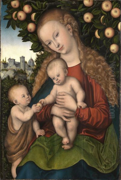 Virgin and child with Saint John Oil Painting by Lucas Cranach the Elder