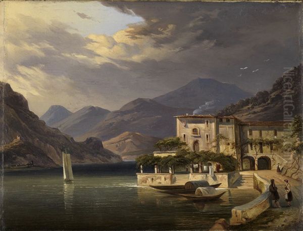 Blick auf Bellaggio am Comersee Oil Painting by Karl Ludwig Frommel