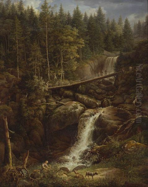 Triberger Wasserfall Oil Painting by Johann Friedrich Helmsdorf