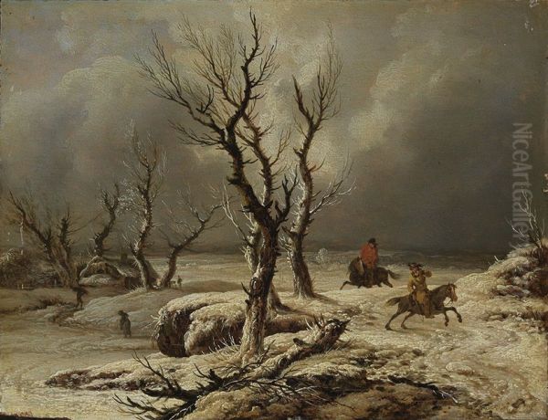 Winterlandschaft mit zwei Reitern Oil Painting by Ferdinand Kobell