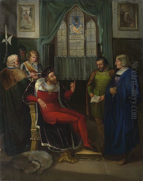 Markgraf Christoph I. von Baden empfangt Gesandte Kaiser Maximilians Oil Painting by Sophie Reinhard