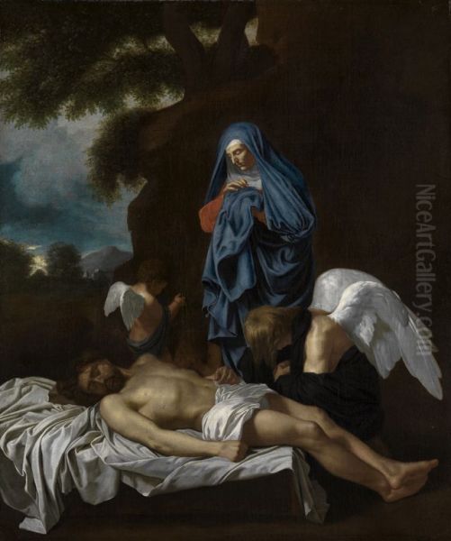 Maria mit dem toten Christus und klagenden Engeln Oil Painting by Bertholet Flemalle