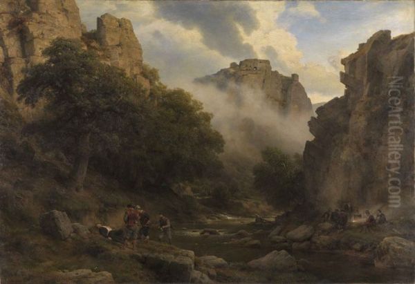 Das Bodetal im Harz Oil Painting by Karl Friedrich Lessing