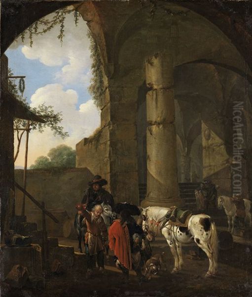 Osteria in romischer Ruine Oil Painting by Johann Heinrich Roos