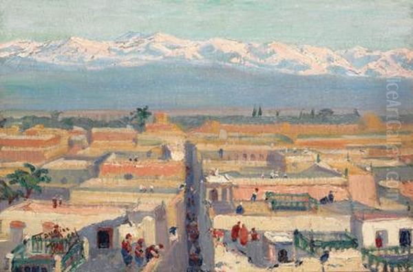  Les Terrasses Demarrakech Et L'atlas  Oil Painting by Maurice Busset