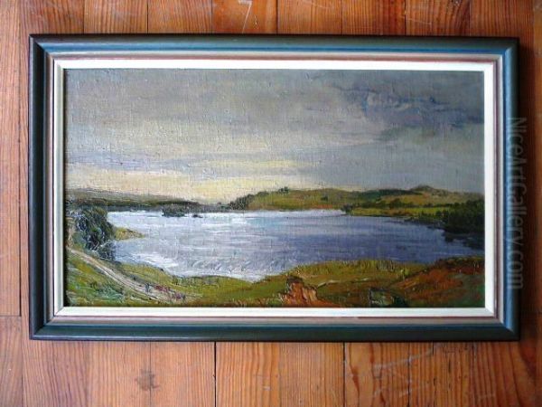 Lac D'auvergne Hst Marouflee Oil Painting by Maurice Busset