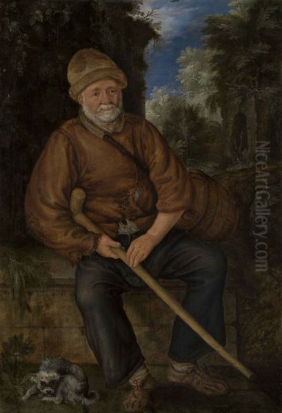 Old farmer resting together with a dog Oil Painting by Roelant Savery