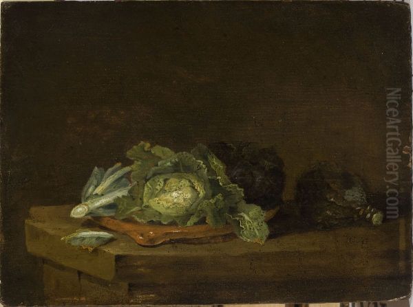 Cabbages on a Table Top Oil Painting by Willem Kalf