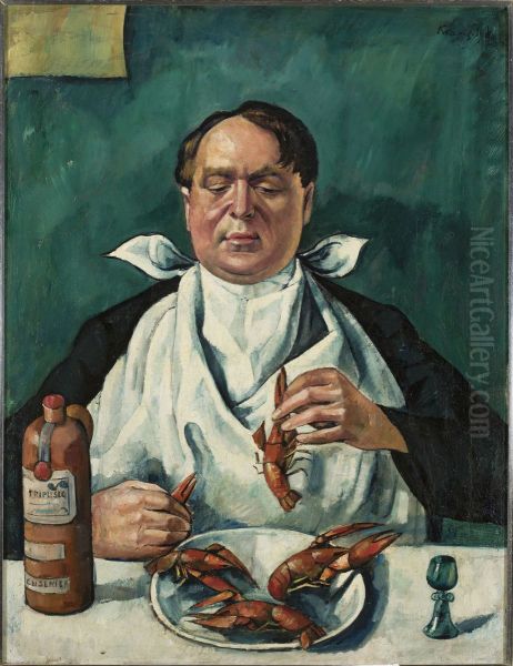 Man eating crayfish (Portrait of Karol Szuster) Oil Painting by Roman Kramsztyk