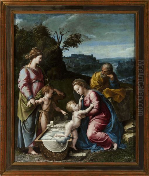 Holy Family with St. John the Baptist and St. Catherine of Alexandria Oil Painting by Gianfrancesco Penni