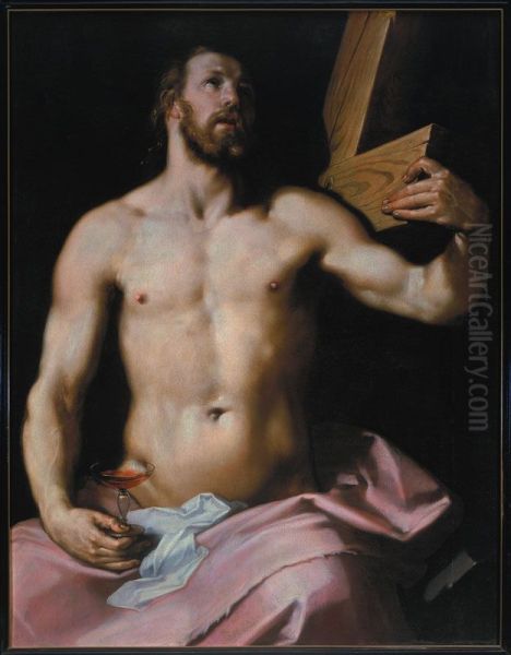 Christ with the cross and the chalice Oil Painting by Cornelis van Haarlem