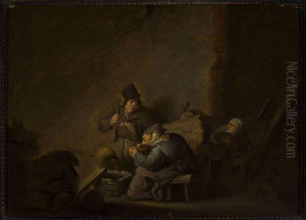 Genre scene in an interior Oil Painting by Adriaen van Ostade