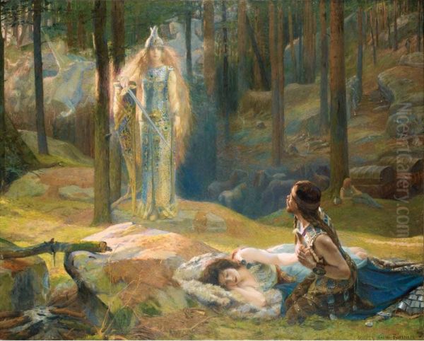 La Revelation, Brunnhilde Decouvrant Sieglinde Et Siegmund Oil Painting by Gaston Bussiere