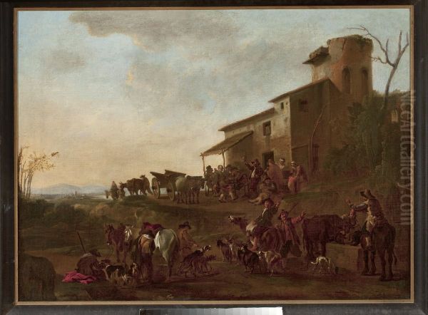 Scene in front of a tavern Oil Painting by Jan Miel