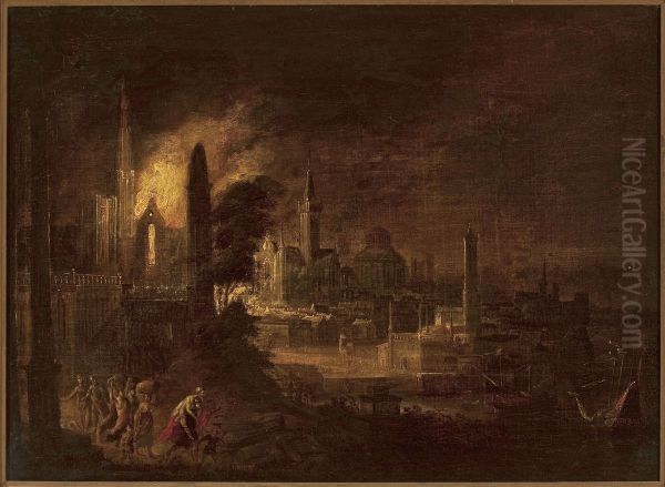 Fire of Troy Oil Painting by Daniel van Heil