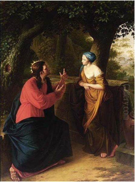 Christ And The Woman Of Samaria Oil Painting by Ernst Friedrich Bussler