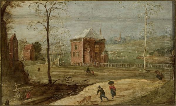 Winter landscape in the countryside with a building Oil Painting by Joos de Momper the Younger