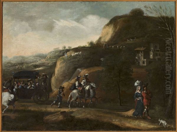 Landscape with a carriage Oil Painting by Frederik de Moucheron