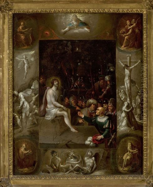 Mocking of Christ surrounded by images of the Evangelists and scenes from the Passion of Christ Oil Painting by Frans Francken the Younger