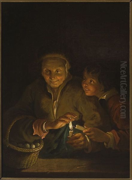 Old woman and a boy with a candle Oil Painting by Peter Paul Rubens