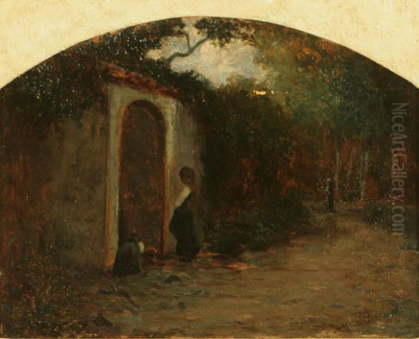 Paesaggio Con Figura Oil Painting by Vittorio Bussolino