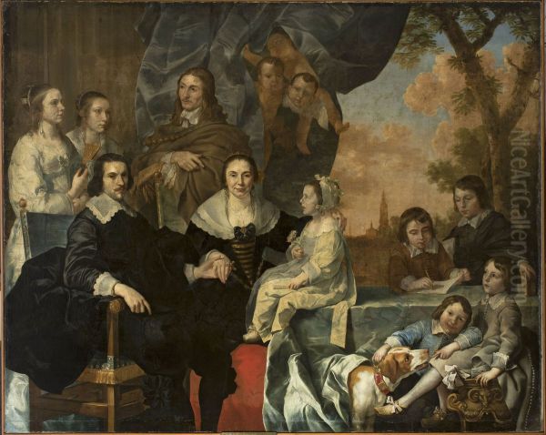 Self-portrait with the family Oil Painting by Nicolaes de Helt Stockade