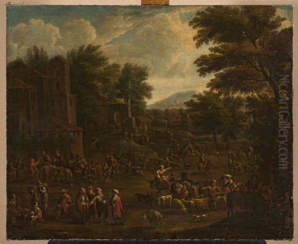 Marketplace Oil Painting by Peeter van Bredael