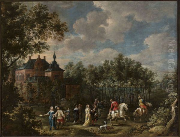 Scene in a park Oil Painting by Lucas Van Uden