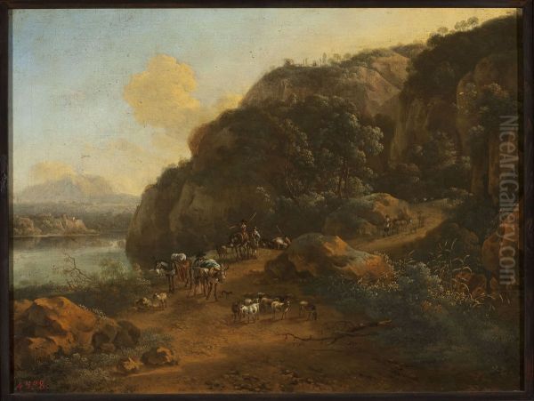 Mountain landscape with travellers Oil Painting by Jan Vermeer van Haarlem