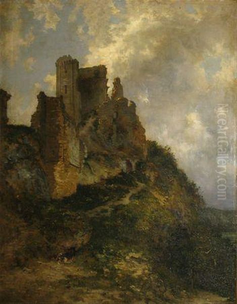 Le Chateau De Lavardin Pres De Tours, Commune De Montoire Oil Painting by Charles Busson