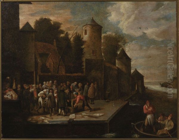 Fishmongers in the port Oil Painting by David Teniers the Younger