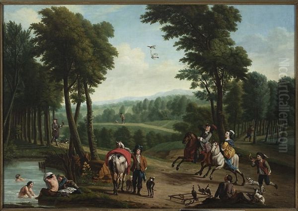 Hunting with falcons Oil Painting by Peter Jacob Horemans