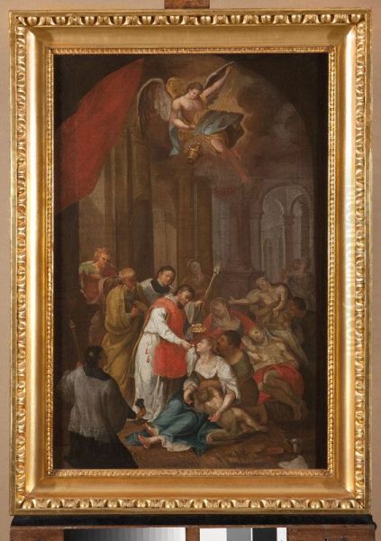 Saint Charles Borromeo attending to the ill Oil Painting by Franciszek Smuglewicz