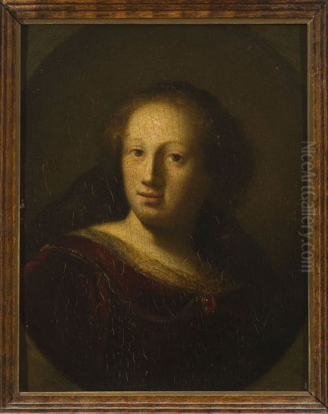 Portrait of a woman with a ruby pendant Oil Painting by Rembrandt