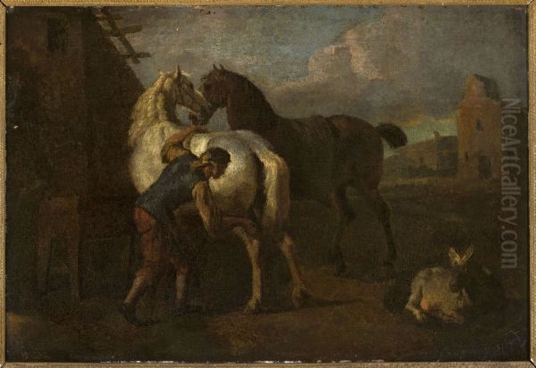 Groom and horses Oil Painting by Pieter Wouwerman