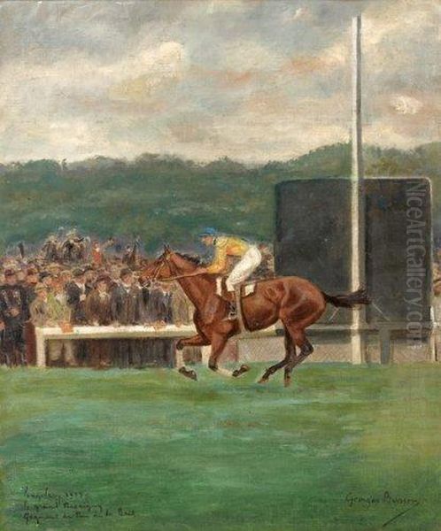 Arrivee De Course, Longchamps Oil Painting by Georges Louis Ch. Busson