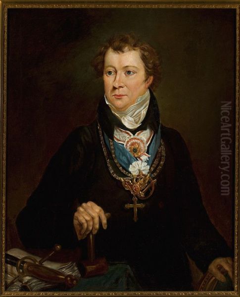 Portrait of Ludwik Osinski in Freemason's dress Oil Painting by Antoni Brodowski