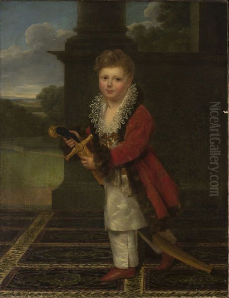 Childhood portrait of Zygmunt Krasinski (1812-1859) in the Polish costume with his father's sword Oil Painting by Henri-Francois Riesener