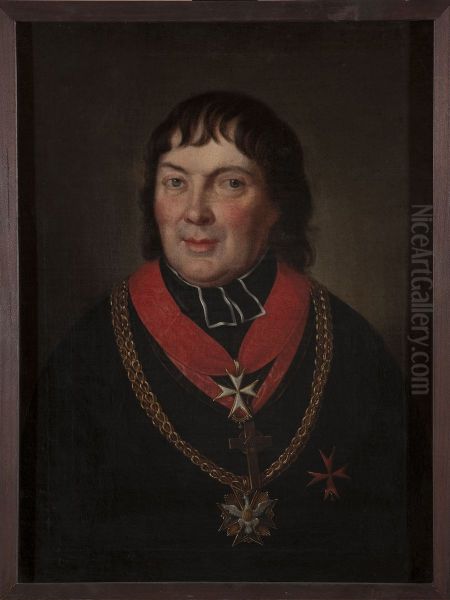 Portrait of Alojzy Osinski (1770-1842), mitred prelate of Olyka Oil Painting by Jozef Pitschmann