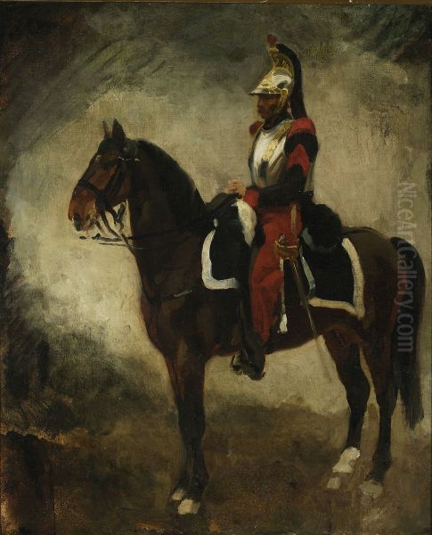 Cuirassier on a bay horse Oil Painting by Piotr Michalowski