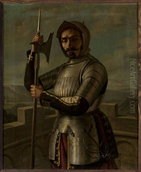 Knight in armour Oil Painting by Aleksander Lesser