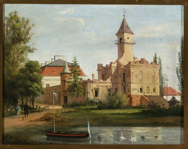 View of the castle in Radziejowice Oil Painting by January Suchodolski